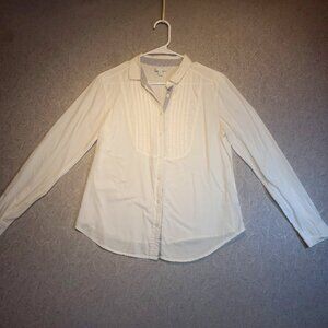 GAP Women's White Long Sleeve Button Up Shirred Blouse Size Medium